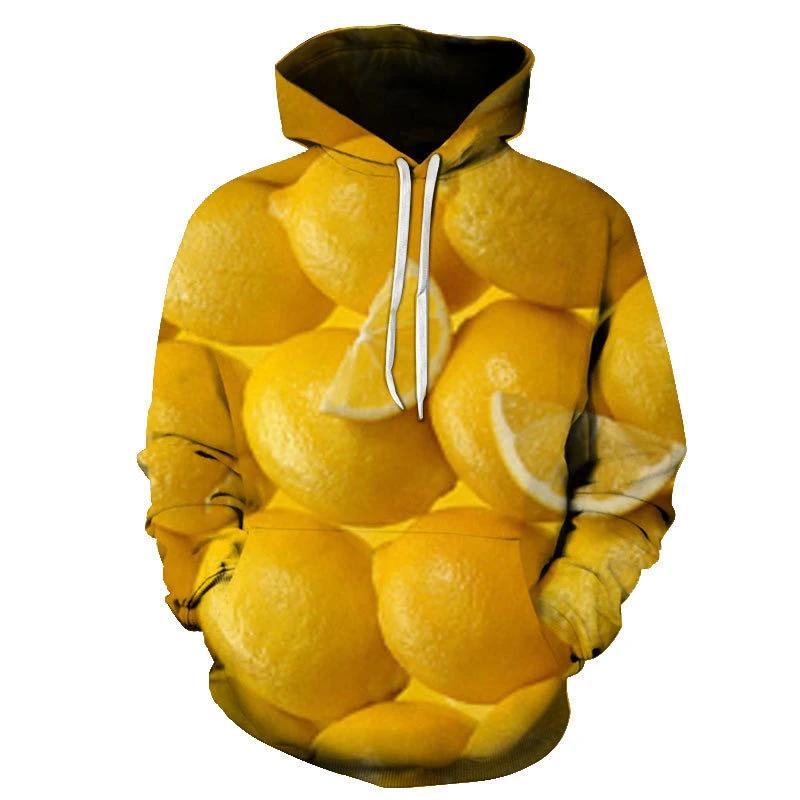 Eye-catching Realistic Fruit Art Hoodie, Men's Autumn Winter Thick Warm Fleece Sweatshirt, Assorted Fresh Produce Pullover for Weekend Trips