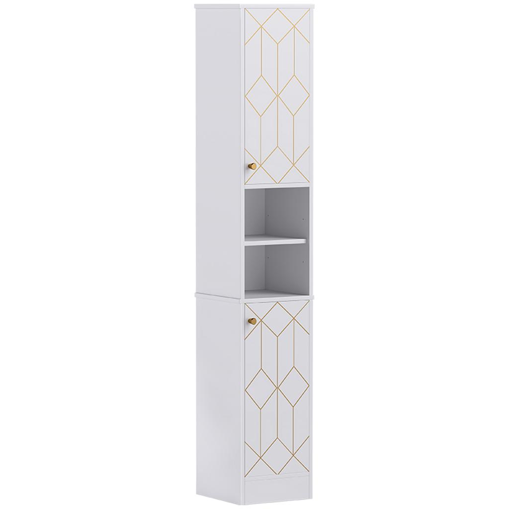 Tall Bathroom Storage Cabinet with Doors, Slim Bathroom Storage Unit with Adjustable Shelves, Freestanding Bathroom Storage Unit, White