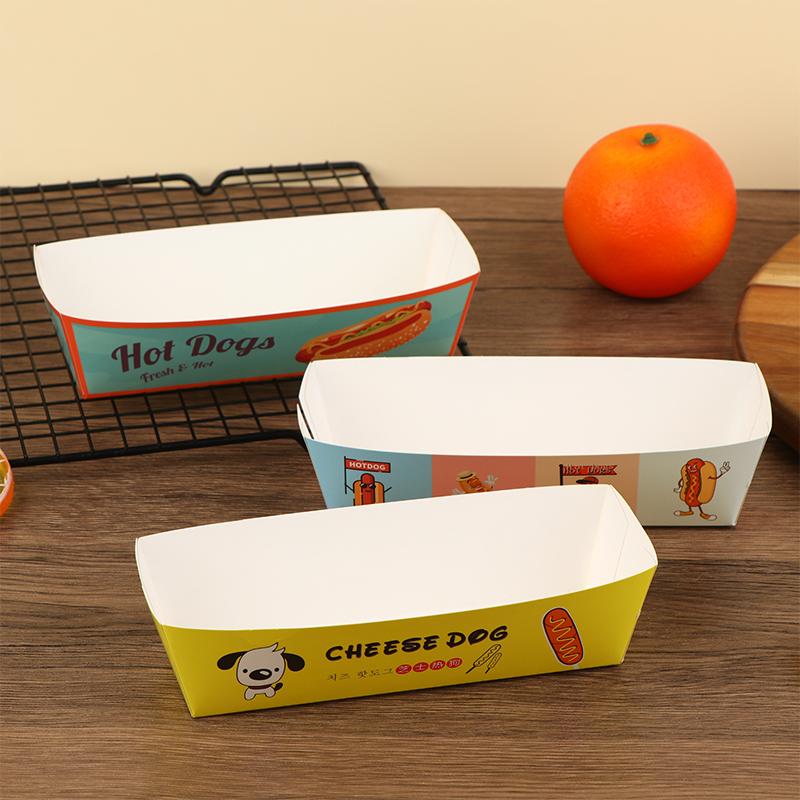 100 шт. Коробка для упаковки хот-догов без складывания Бумажная Одноразовая Посуда для вечеринок Поднос для подачи еды Для кейтеринга Упаковочные коробки