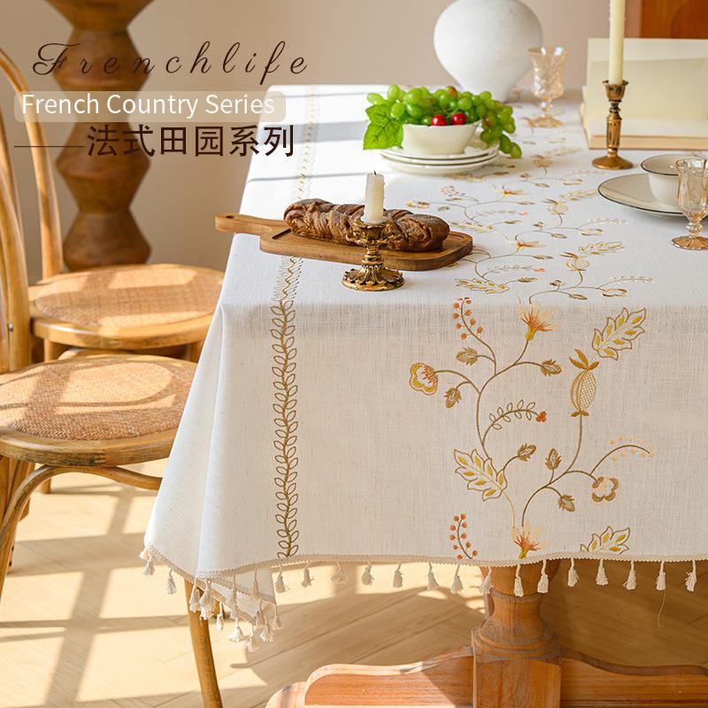 Three-Dimensional Embroidered Tablecloth American Light Luxury High-End Rectangular Dining Table Cloth Retro Atmosphere Desk Coffee Table