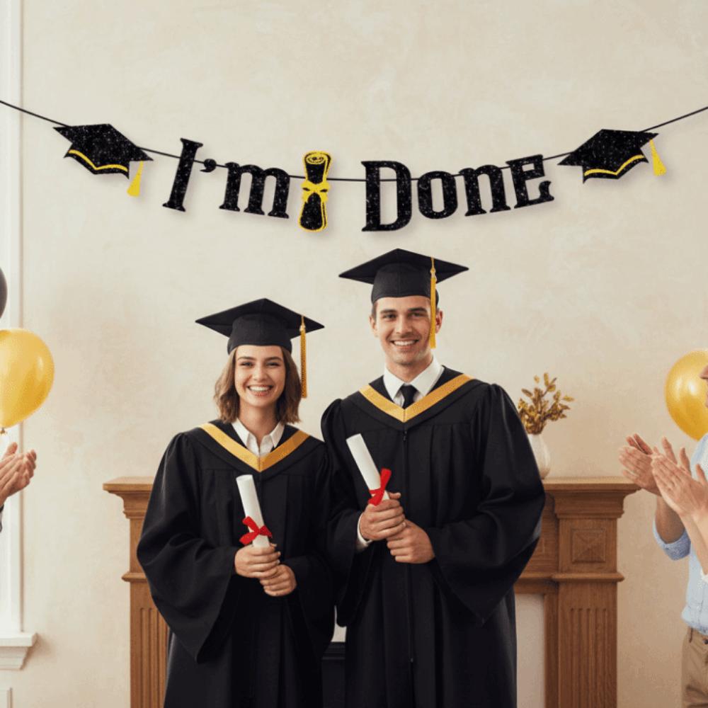 Gold Shining Glittery Gold Garland Glitter Decor Graduation Hanging Banner Photo Background