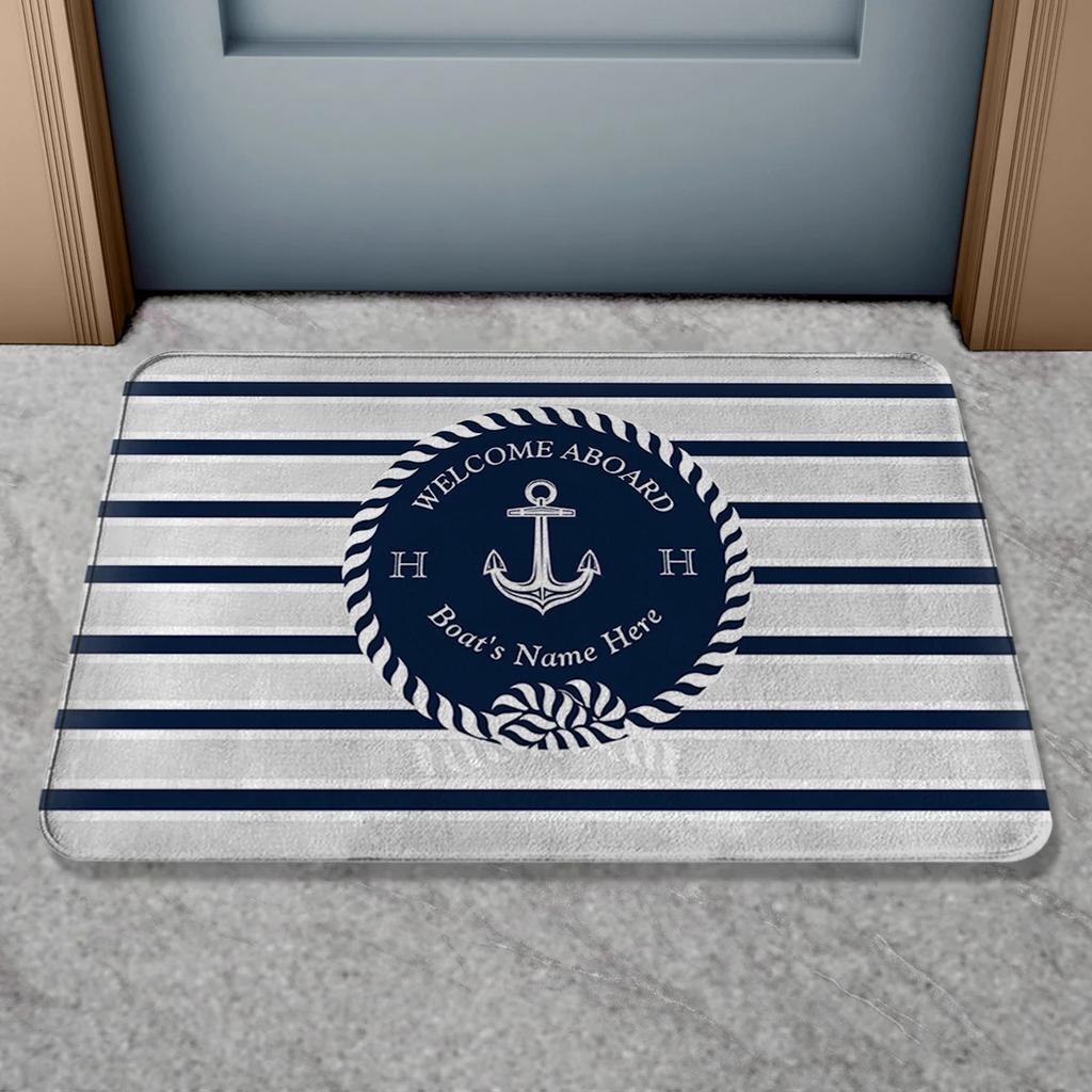Anti-slip door mat, nautical compass sailboat rope anchor decorative floor mat, indoor and outdoor bathroom carpet