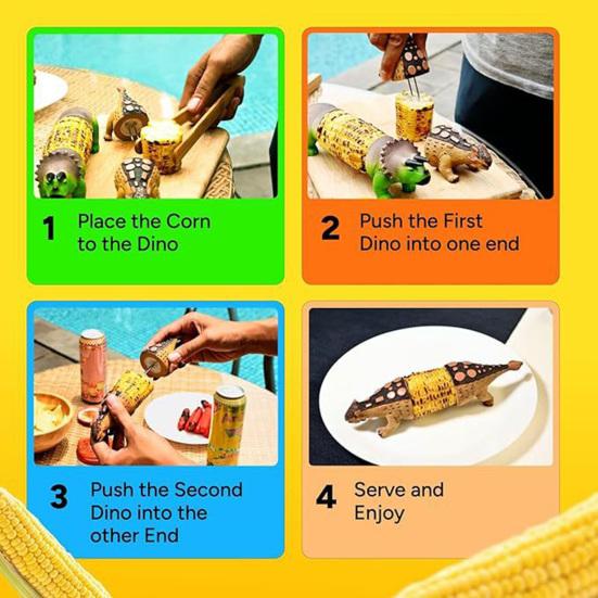 Держатели для кукурузных початков «Динозавры» для детей и взрослых, многоразовые шампуры для кукурузных початков, вилки для кукурузы «Динозавры», украшение для кухонного стола