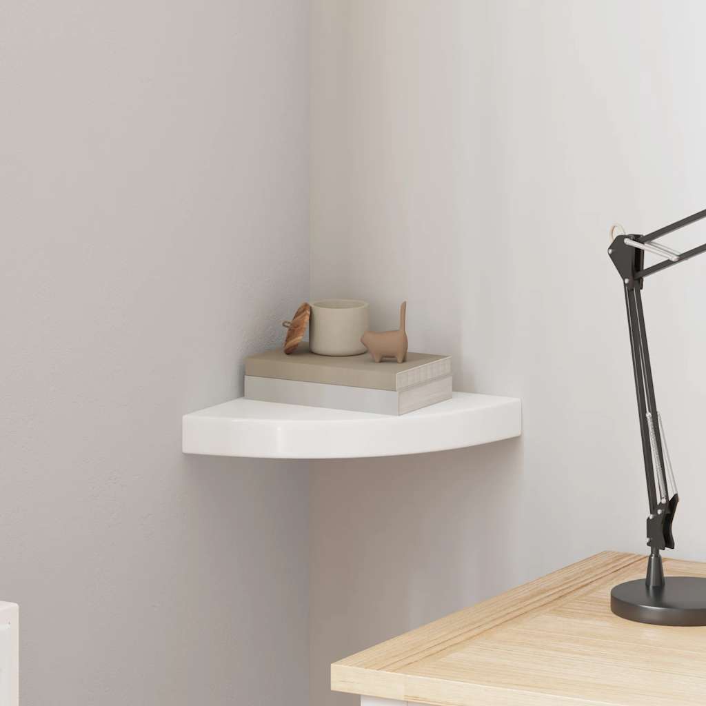 Floating Corner Shelf High Gloss White 25 x 25 x 3.8 cm MDF
