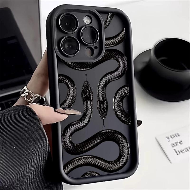 Black Snake Print Phone Case For iPhone 16 15 14 Pro Max 13 12 11 XS X XR 7 8 Plus SE 2022 Shockproof Candy Soft Silicone Cover