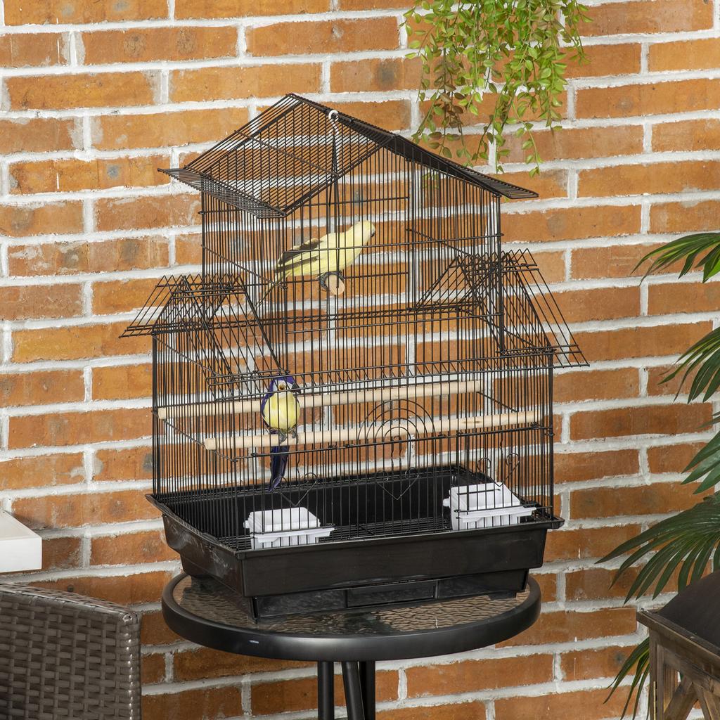 Bird Cage with Carrying Handle and Removable Tray, Metal and Plastic, 50.5x41x63 cm, Black
