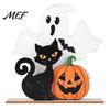 Indoor Home Party Supplies Halloween Table Decor, Wooden Black Cat Ghost Pumpkin Decorations Cute Desktop Decorative Accents Gifts, Room Decor