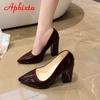 Fashion Aphixta Autumn 10cm/3.94Inch Chunky Heels Pumps Women Shoes Wine Red Patent Leather Sexy Party Official Leisure Plus Szie 33-46