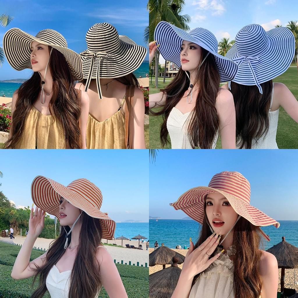 Летняя полосатая шляпа от солнца с широкими полями для женщин, повседневная, для защиты от солнца и воздухопроницаемая