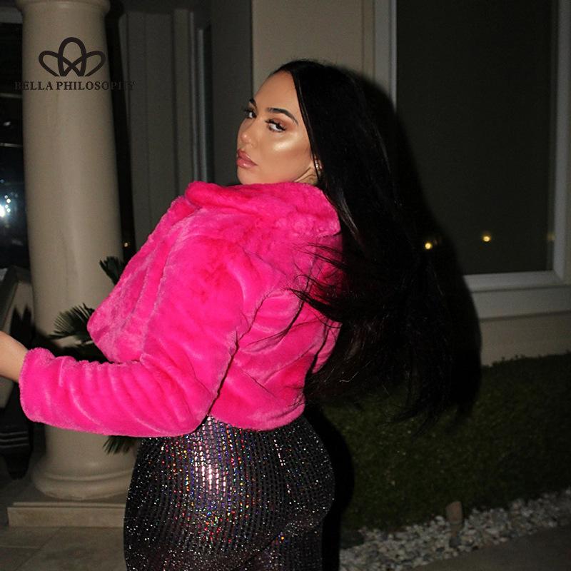 Sexy Solid Color Plush Short Candy Color Coat Imitation Fur Top Solid Color Cardigan Fashion Casual Warn Faux Fur Coat