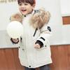 Winter Boys White Down Jacket Coat Baby Fur Collar Hooded CottonThicken Warm Soild Color Jacket For Children's Outwear Kids Clothes