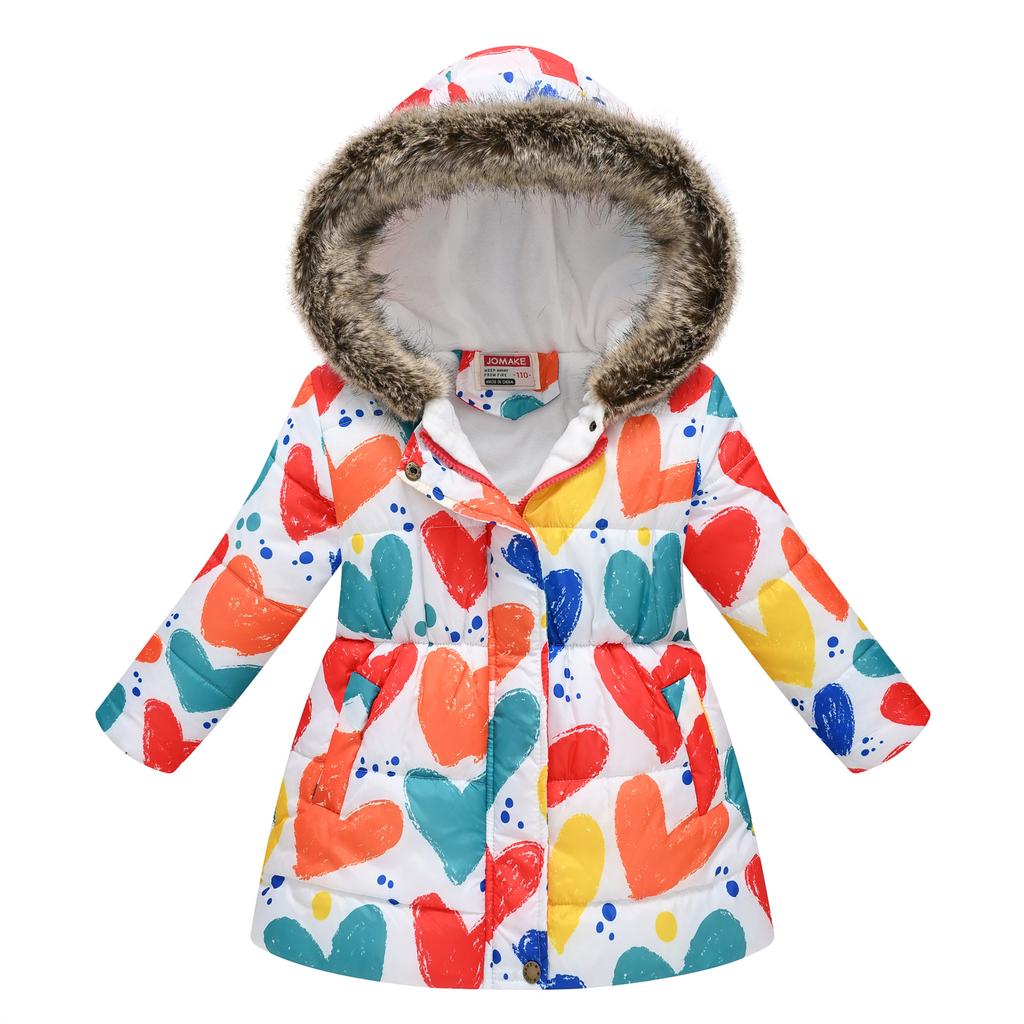 Children Cotton Coats Girls Winter Jacket Thickened Hooded Overcoat Warm Fashion Casual Printed Kids Cotton-padded Clothes