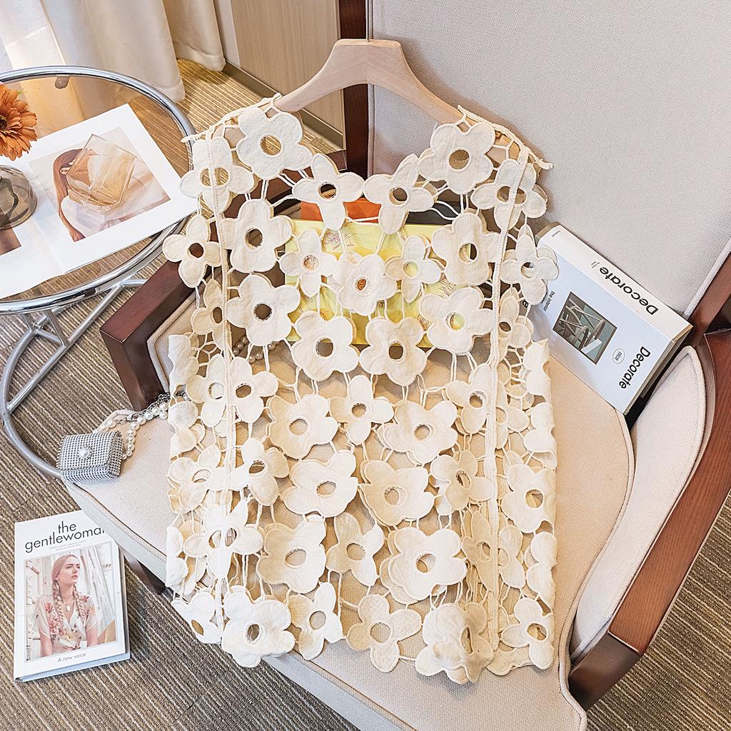 DIMANAF 2025 Новая футболка Женский вязаный кружевной жилет с круглым вырезом Летний стиль Базовые топы Футболки Свободная одежда 253