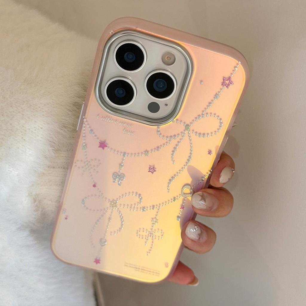 Позолоченный стиль принцессы для чехла на телефон IPhone17 15 Розовый Лазерный Бант 16 Promax Противоударный 13 Жесткий