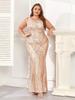 Women's Rose Gold Sleeveless Mermaid Gown - Sparkly Plus Size Evening Dress 2024