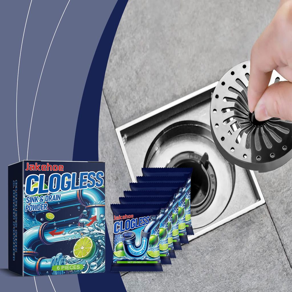 6PCS/BOX Drain Unclog Powder Clog Remover for Kitchen Sink Toilet Pipe Descaling Odor Eliminator with Lemon Extract Fast Acting