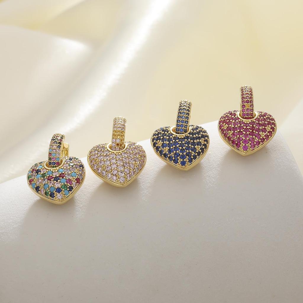European & American Retro Heart-shaped Zircon Love Earrings - Colorful Dangle Ear Cuffs for Women