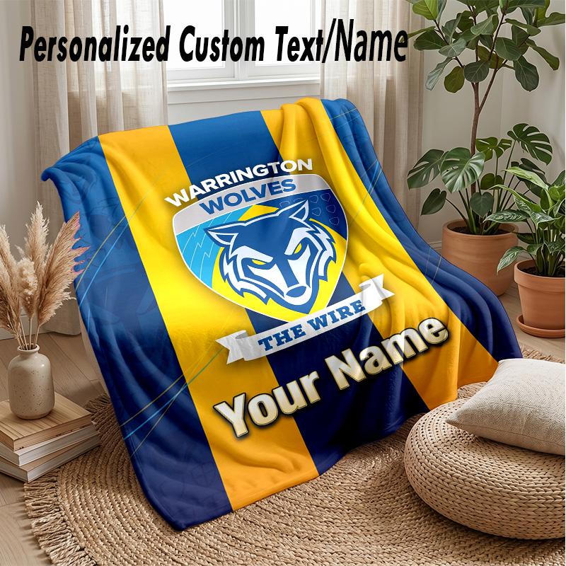 Warrington Wolves Custom Flannel Throw Blanket Print Your Name Text Soft Warm Blanket Holiday Present