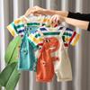 Summer Baby Boys Solid Color Short Sleeve Tracksuits Rainbow Striped Thin Tees Suits Dinosaur Shorts Little Girl Outfits