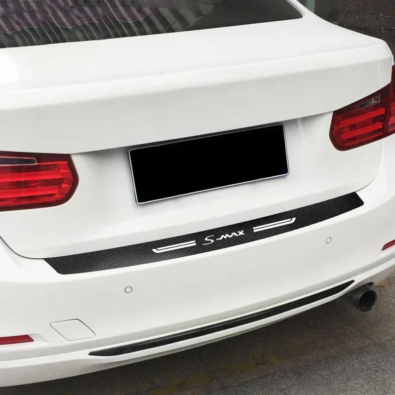 Carbon Fiber Car Door Sill Anti Kick Sticker Rear Bumper Trunk Scratch Guard Decals For Ford S-MAX Logo Exterior Accessories