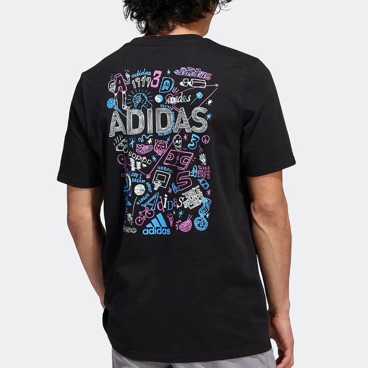 adidas Повседневная спортивная футболка с коротким рукавом с буквенным принтом и логотипом, мужские топы, черный IB9424