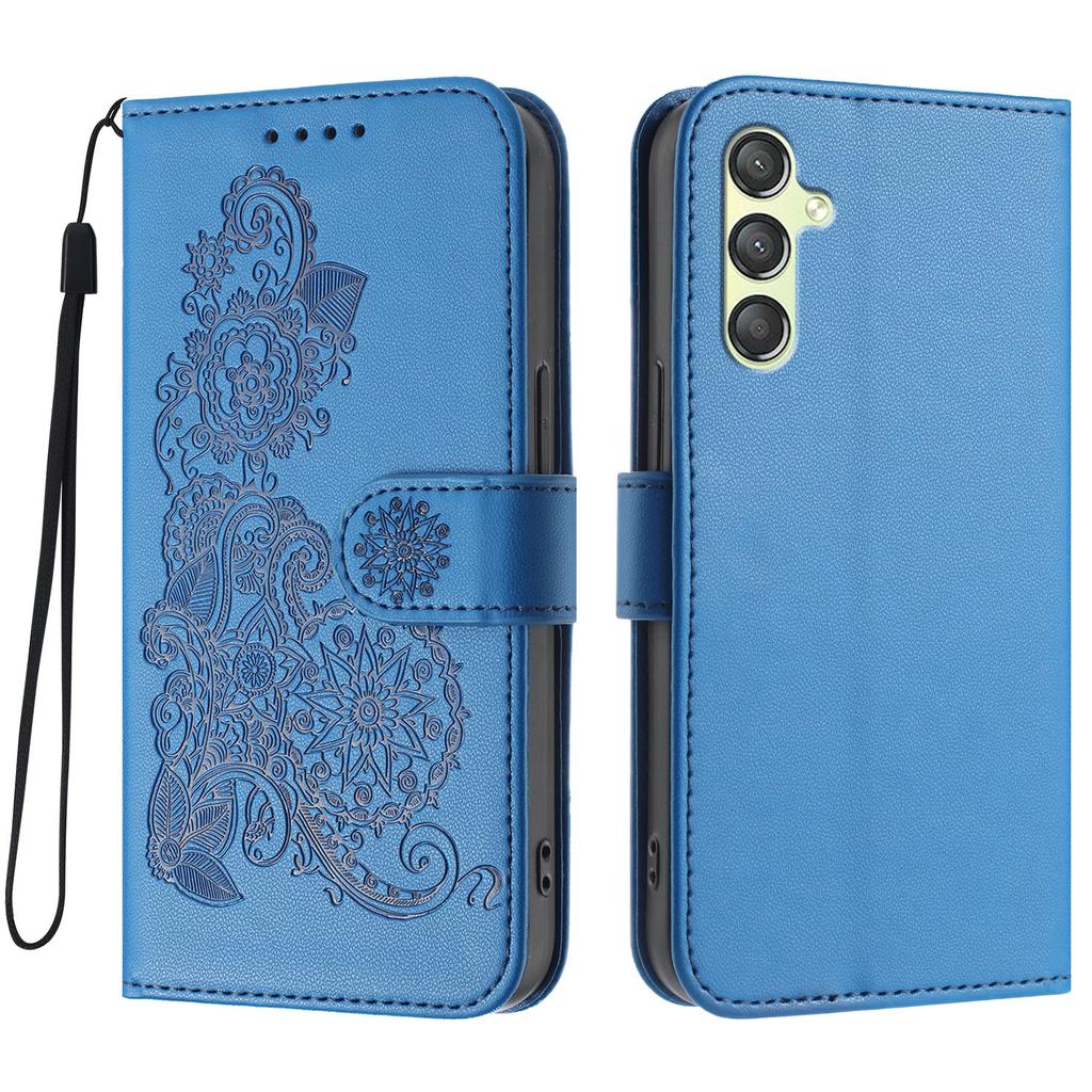 For Samsung Galaxy A24 4G (162.1 x 77.6 x 8.3mm) Phone Cases Mandala Flower Leather Wallet Mobile Cover with Strap