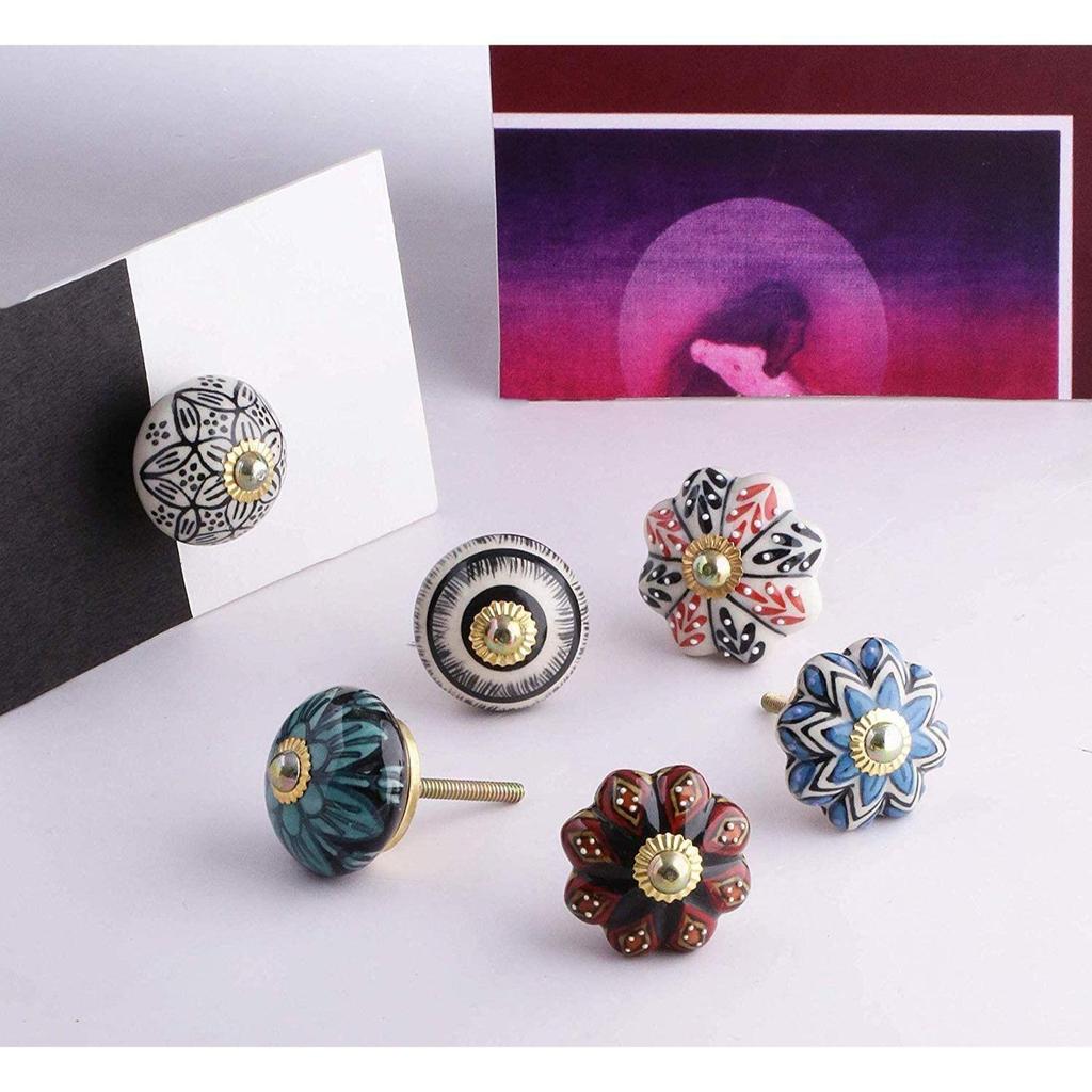 Керамические ручки World Дверные ручки для ящиков Винтажные Ручной работы Синяя мандала Ручка для шкафа для кухни Гардероб Мебель (Разноцветный, Упаковка из 10 штук)