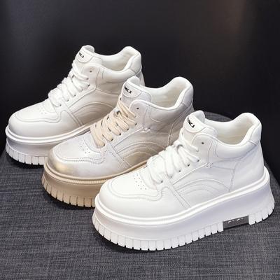 Туфли на толстой подошве с высоким берцем, белые туфли, женская обувь, повседневная обувь из кожи