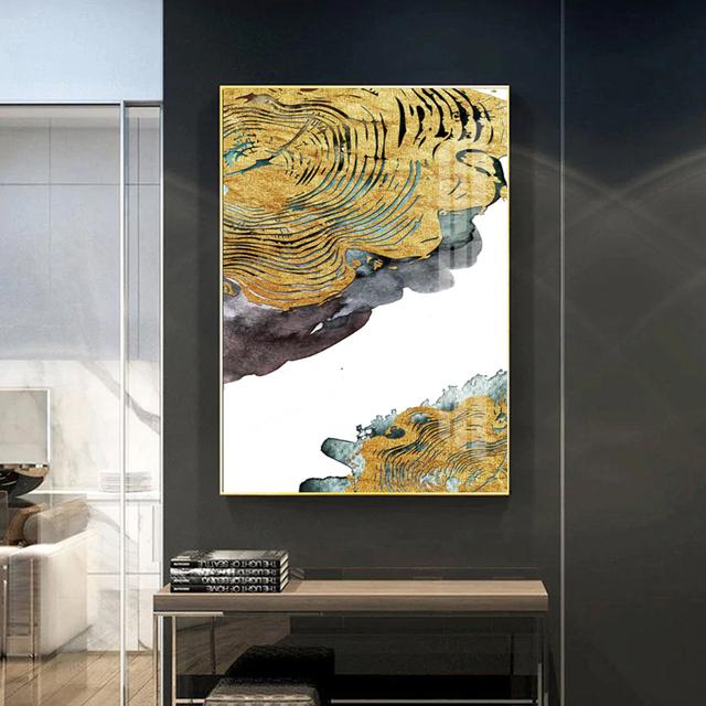 Современное абстрактное золотое годовое кольцо, картина маслом, геометрическая линия, чернильный плакат и принты, крыльцо, гостиная, декоративное настенное искусство