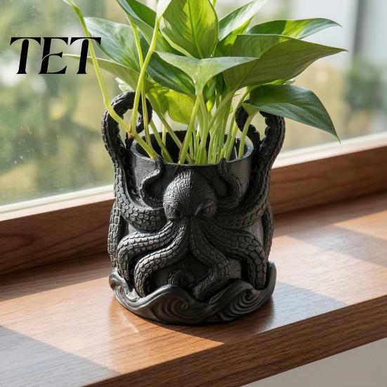 Fantasy Style Plant Container 3D Printed Octopus Planter with Tray, Unique Marine-Inspired Succulents Pot, Novelty Sea Monsters Decor Pot Drainage