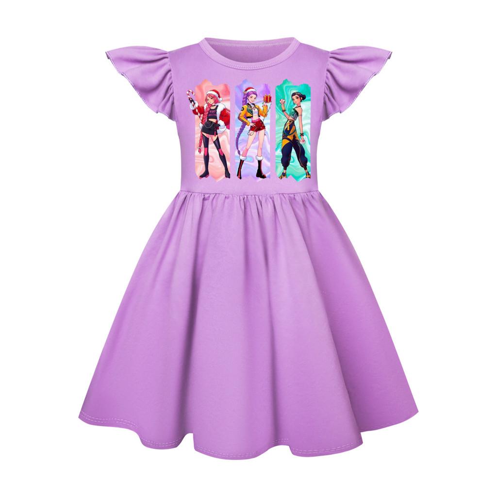 5155 Kids Girls Christmas New Year Mira Zoey Rumi Printed Ruffle Short Sleeves Casual Dress