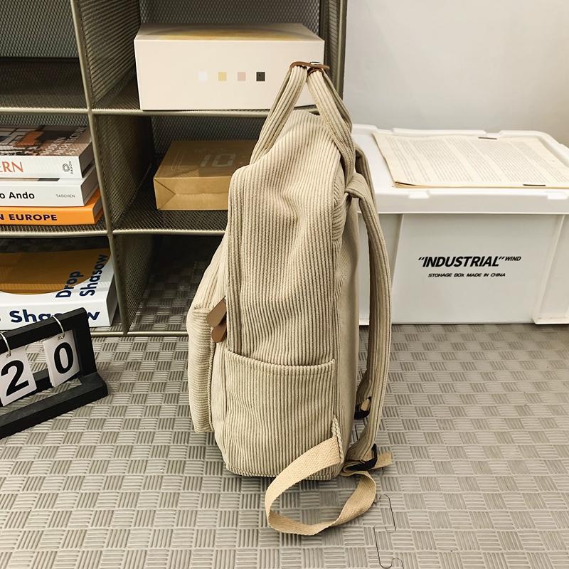Women Corduroy Backpack Student School Bag Retro Class Book Backpack