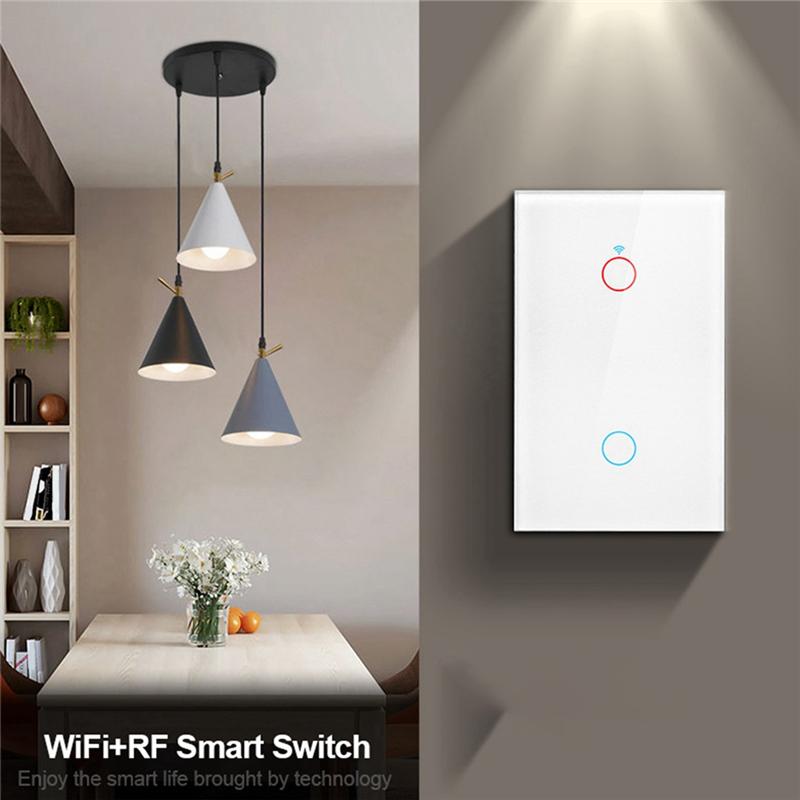 AEE4-Tuya US Plug Wifi Smart Wall Switch No Neutral Wire Touch Sensor LED Light Switches Smart Home Alexa Google