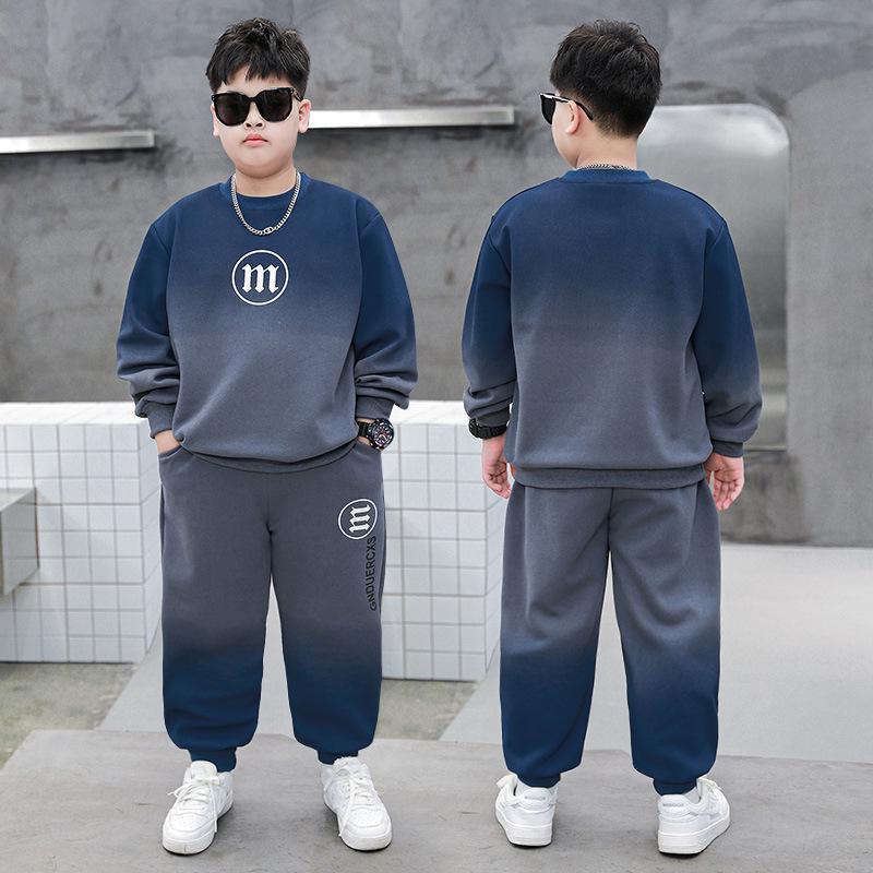 Осенний хлопковый худи и спортивный костюм для мальчиков большого размера 2024 - Очень свободный крой, Стильный комплект из двух предметов