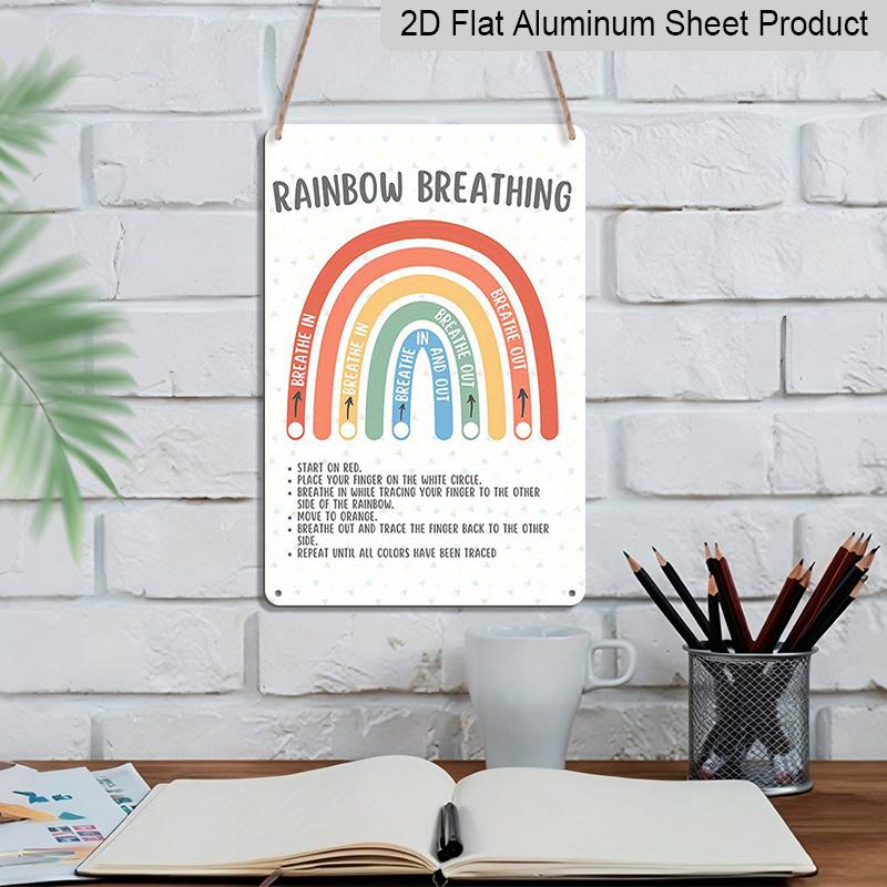 2D Flat Rainbow Breathing Calming Anxiety Relief Guide Metal Sign - 8.0x12.0inch Aluminum Wall Art, Classroom Therapist Office Mindfulness Decor