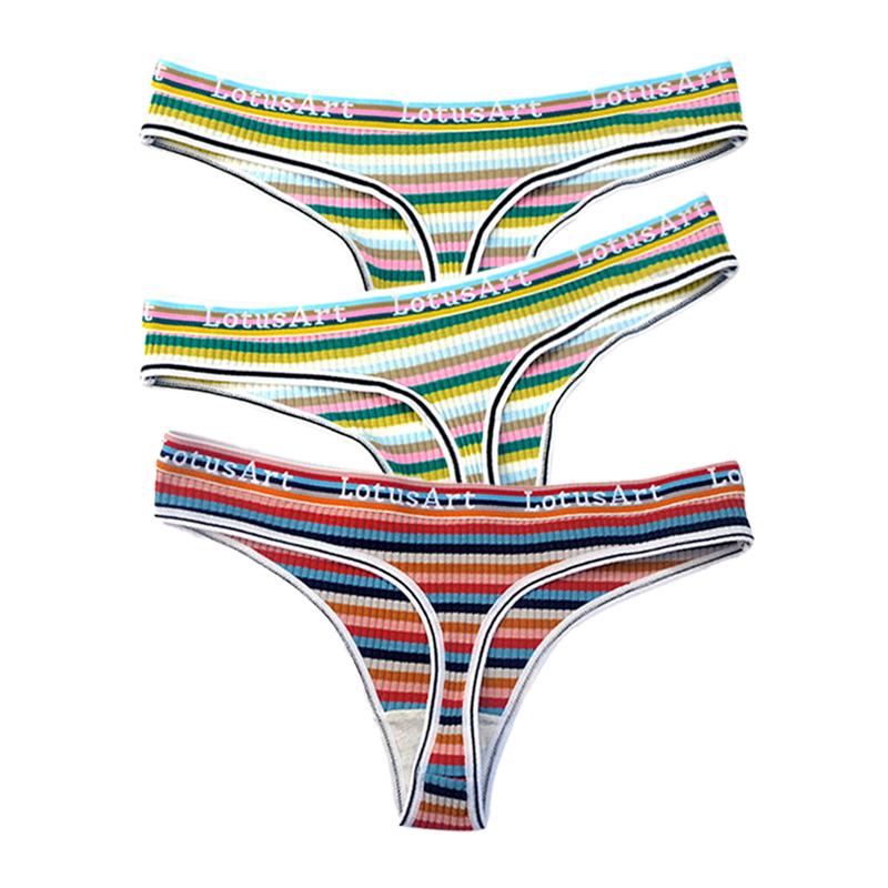 YOUULAR 3 шт./лот, модные женские хлопковые бесшовные стринги, сексуальное красочное полосатое нижнее белье, трусики, стринги, женское нижнее белье, нижнее белье M-XL