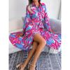 Spring and Summer European and American Contrasting Color Flower Lapel Lace-up Shirt Dress Long Skirt