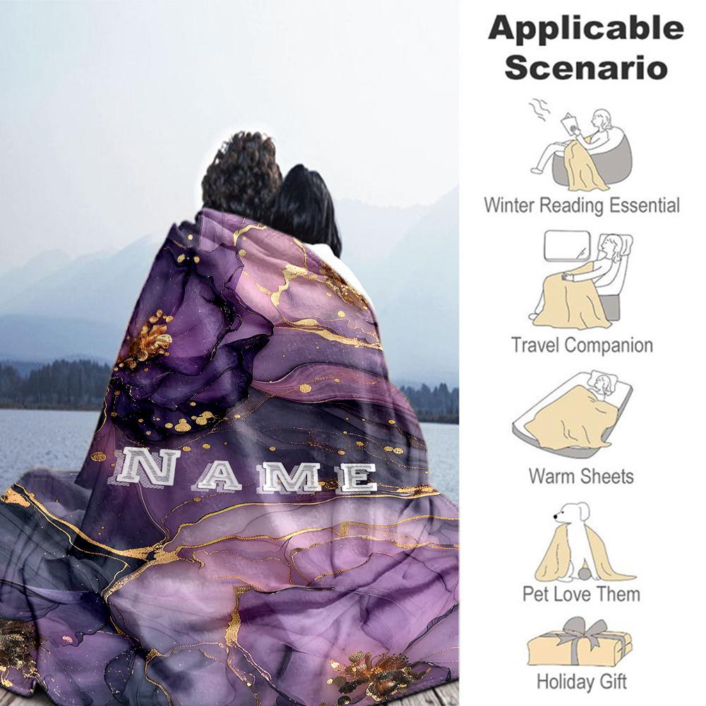 Purple Marble Style Customize Your Name Blanket Gift Customizable Blanket Ultra-Soft Throw For Home Decor Chair Sofa Picnics for All Occasions