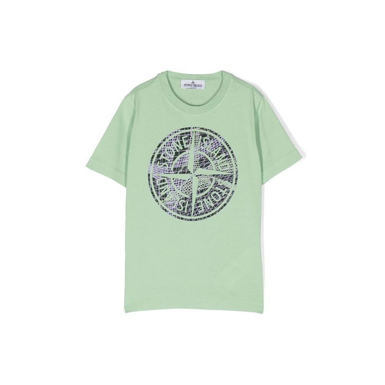 STONE ISLAND Повседневная футболка с коротким рукавом и круглым вырезом с принтом компаса, детские топы, зеленый, 781621072-V0052
