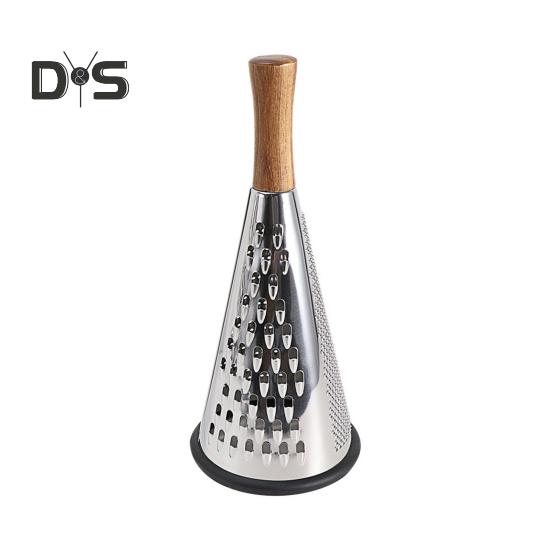 Конусная терка для сыра из нержавеющей стали с деревянной ручкой, 3-сторонняя терка для овощей, сыра, шоколада, овощей, кухонная терка для пармезана