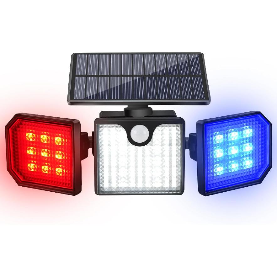 Aolyty Solar Motion Sensor Lights - IP65 Waterproof Solar Strobe Wall Lights - Bright White/Red & Blue Flashing for Garden, Patio, Yard & Front Door