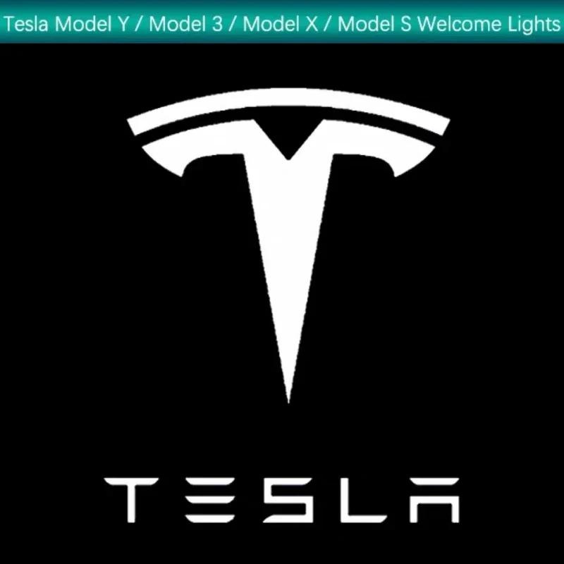 Car Sticker Tesla 2Pcs Car Door Projector LED Logo Welcome Lights Shadow Decoration Lamp for Tesla Model 3 Y Model X S Accessori