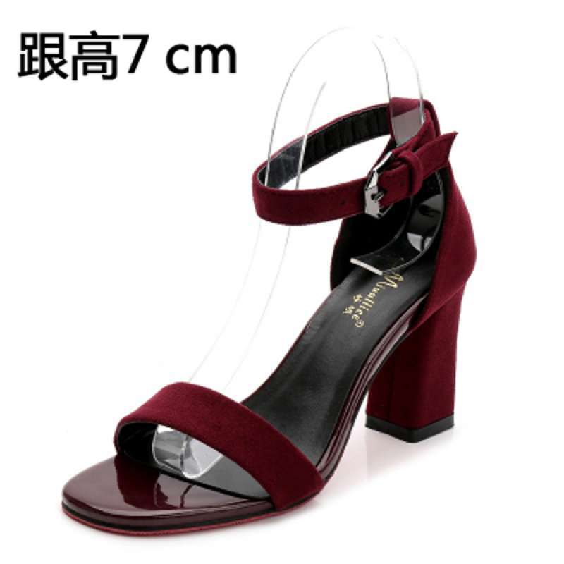 Сандалии женские лето 2025 новые средний каблук толстый каблук черный студенческий универсальный открытый носок одно слово пряжка ремешок римские высокие каблуки женские