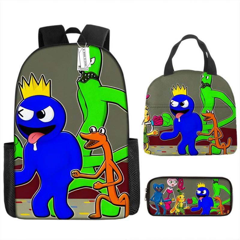 Rainbow Friends Kids School Backpack Set Elementary Students - Oxford Fabric Dual Strap Bag With Lunch Pouch Pencil Case