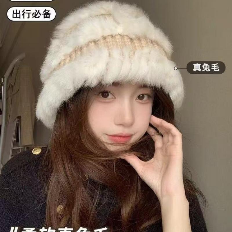 Winter Rabbit Fur Bucket Hat Fluffy Cute Simple Versatile