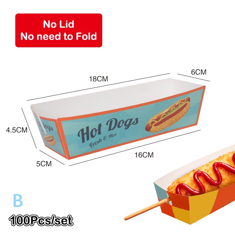 100 шт. Коробка для упаковки хот-догов без складывания Бумажная Одноразовая Посуда для вечеринок Поднос для подачи еды Для кейтеринга Упаковочные коробки