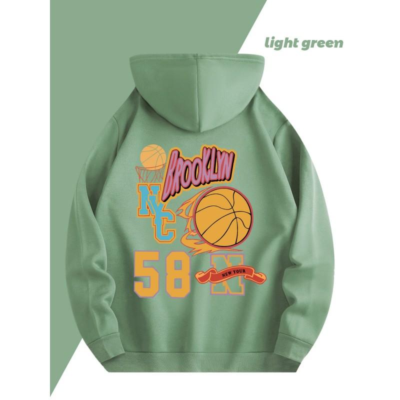 Brooklyn Basketball Print Hoodie Loose Fit Streetwear Sweatshirt Teens