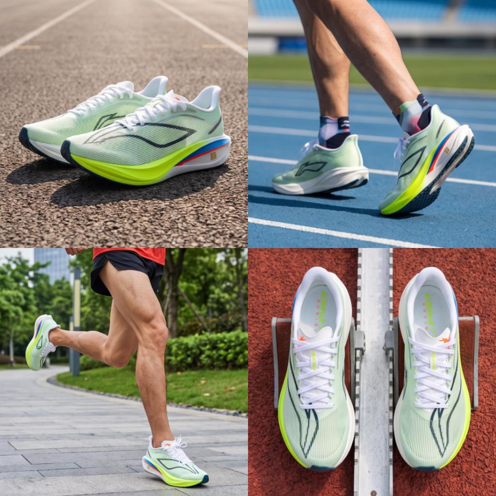 Li Ning Feidian 5 Challenger Сверхлегкая технология амортизации Беговые кроссовки Мужские кроссовки Стандартный-Белый Флуоресцентный-Ярко-зеленый ARMV001-19