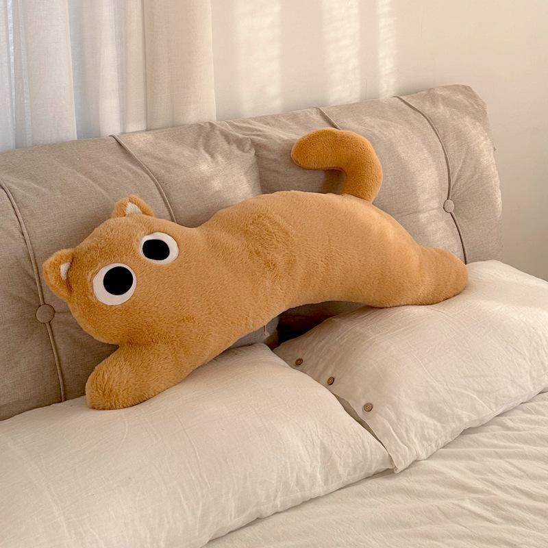Плюшевая Подушка-Подголовник Черный Кот - Милая Длинная Подушка для Общежития или Прикроватной Тумбочки для Сна и Поддержки Ног
