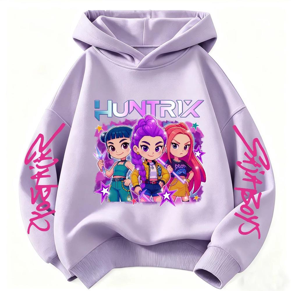 Hoodie for Boys and Girls Cartoon Hunter Rumi Mira Warm and Thick Fashionable Casual Top Printed Purple Sweatshirt